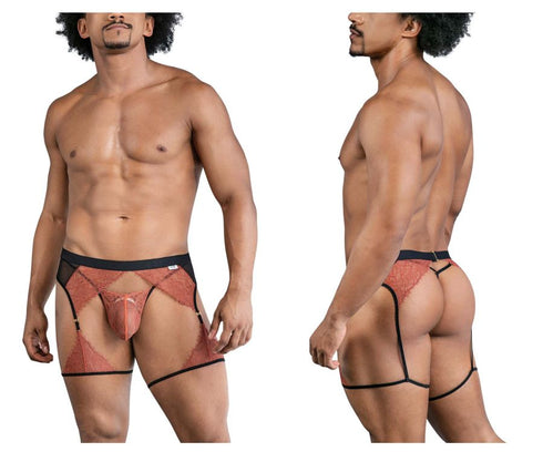 CandyMan 99854 Lace-Garter Outfit Color Black-Terracotta